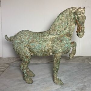 Elegant Antique Green Bronze Rustic Green Patina Horse Sculpture